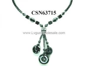 Synthetic Stone Hematite Donut Charm Choker Collar Pendant Necklace
